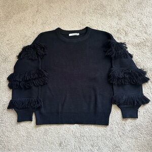 Essue Saffron Fringe Sleeve Sweater In Black size Small